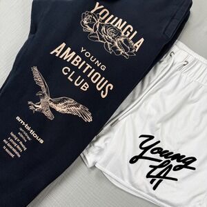 Bundle Young LA Sweatpants Mesh Shorts Womens Sz Large Immortal Jogger Gym